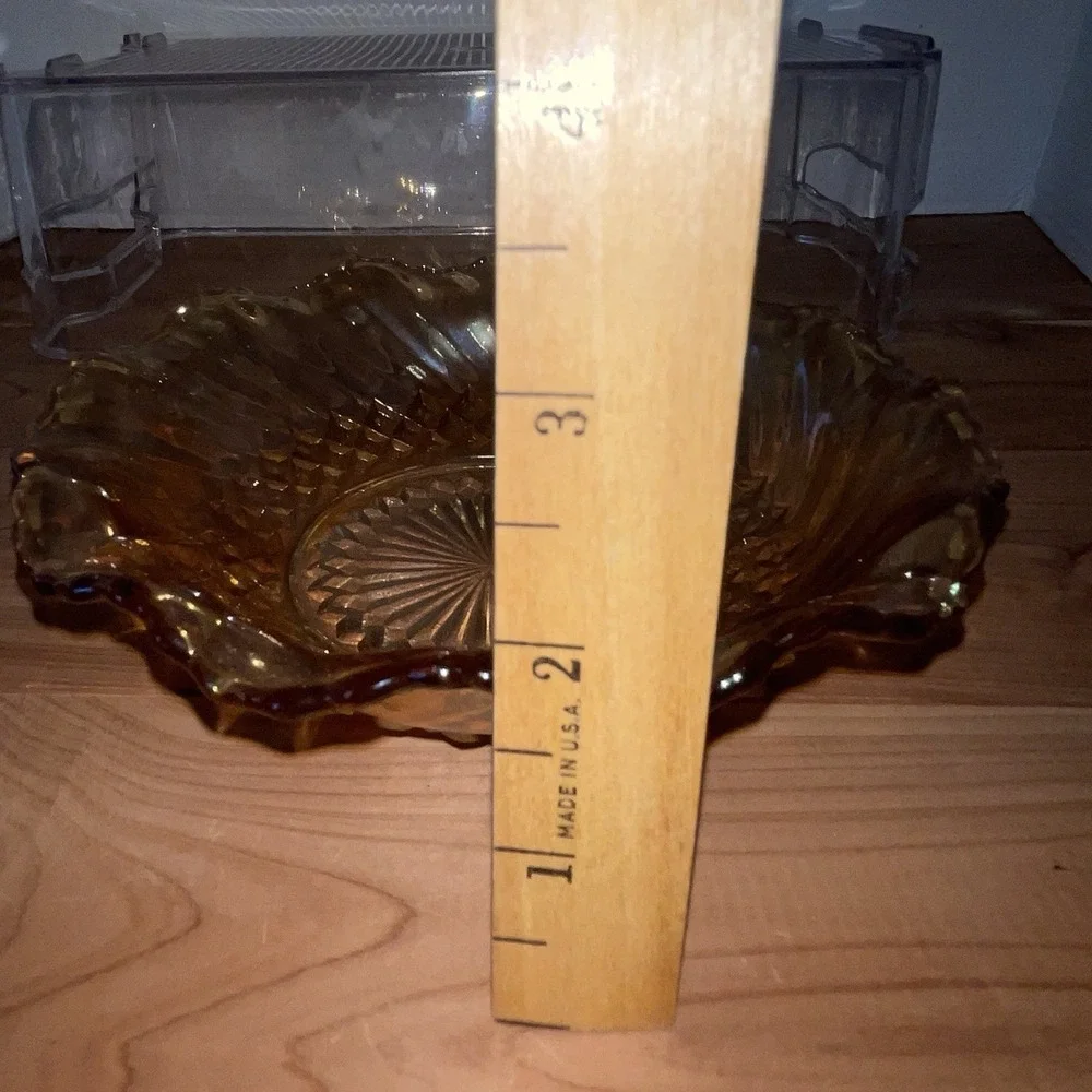 Vtg Elegant Bowl Carnival Iridescent Gold Diamond Swirl Ruffled Candy Nut Dish
